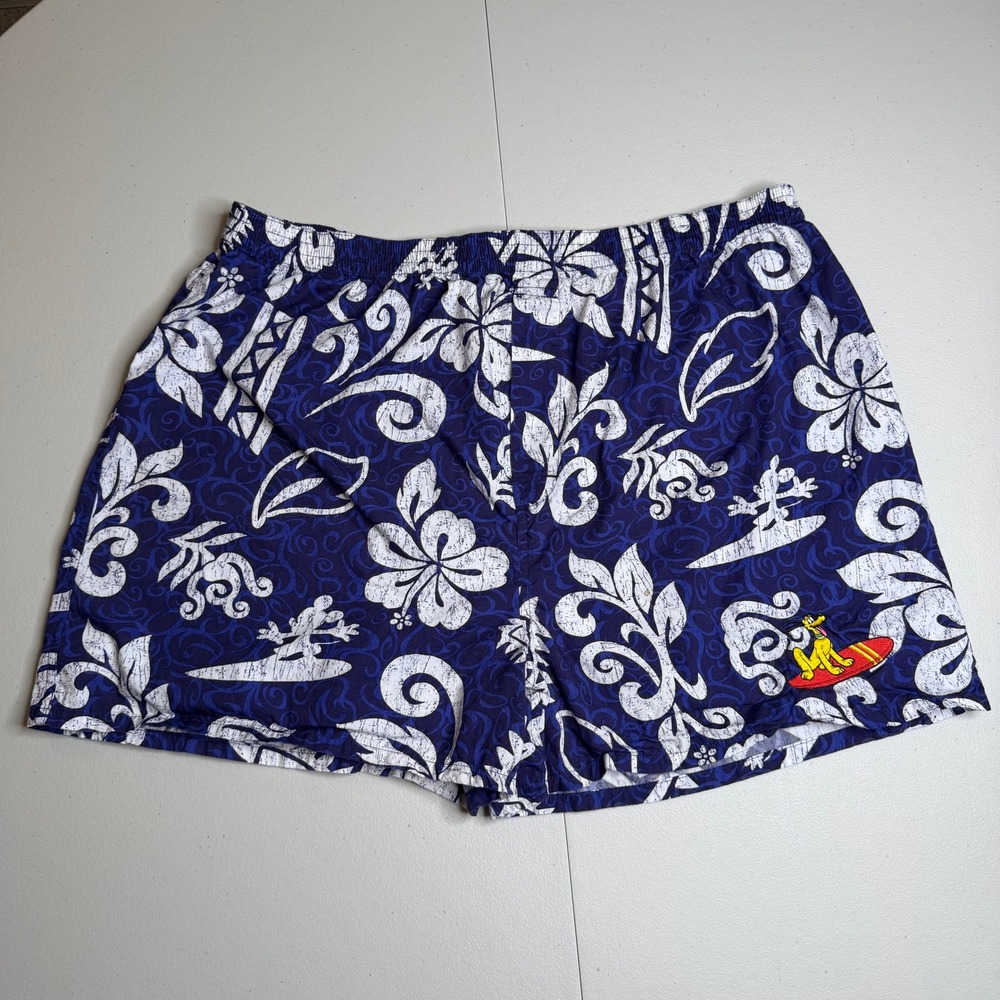 Walt Disney World Pluto Surfing Hibiscus Mens XL Swim Trunks Blue Cotton